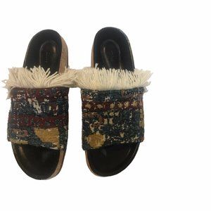 Chloe Multi-Color woven Tribal Print  Tapestry With Fringe Slip-on Size 37
